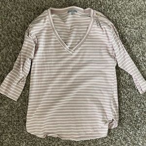 3/4 sleeve blush pink and white top